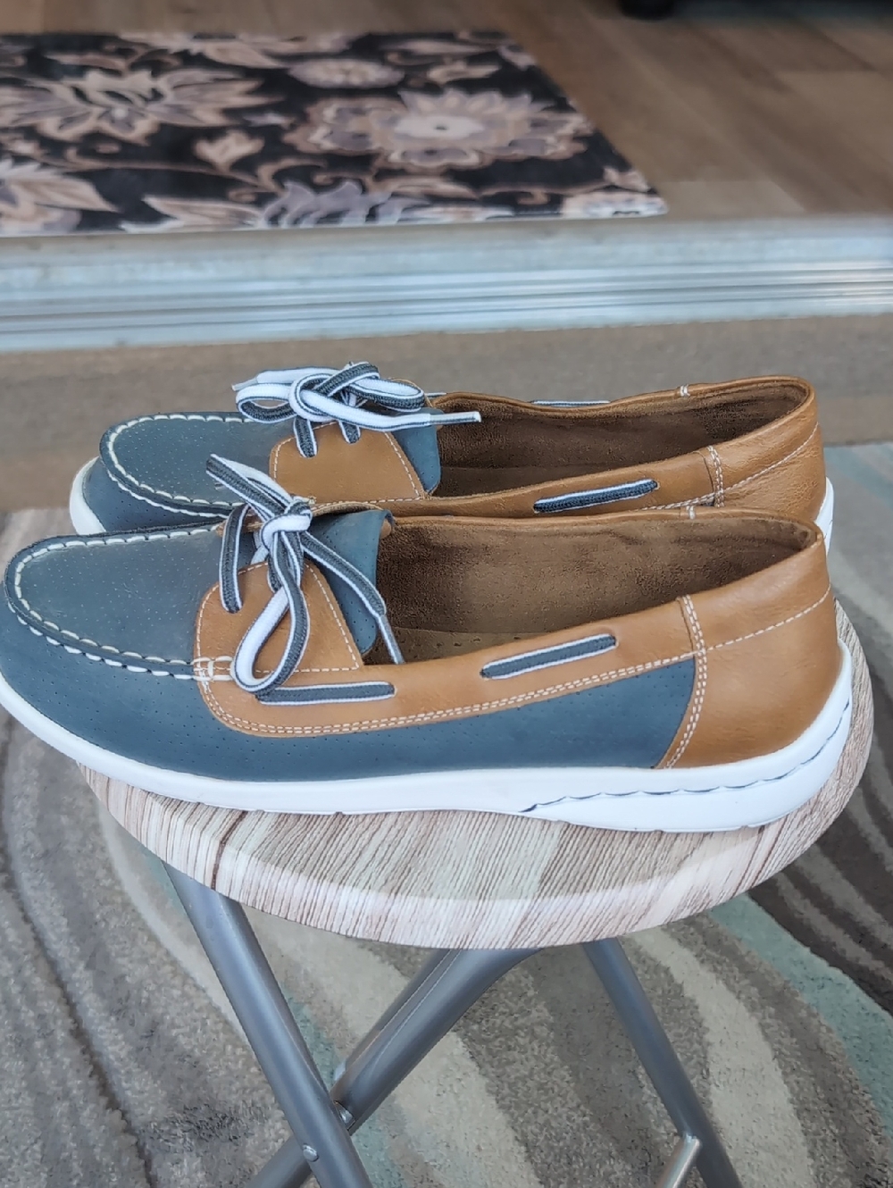 croft & barrow Blue and Brown Leather Boat Shoes